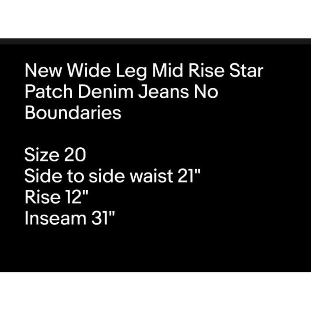 New Wide Leg Mid Rise Star Patch Denim Jeans No Boundaries Sz 20 - Picture 8 of 8